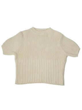 Toteme Ribbed Knit Sweater Cream Off White Short Sleeve Crew Neck Womens Size XS